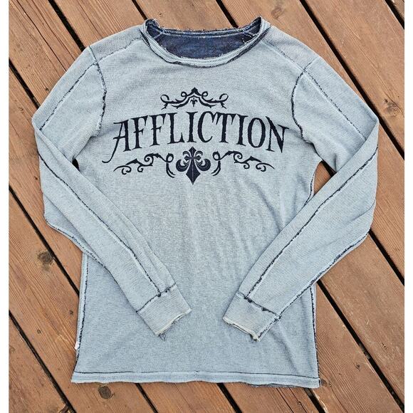 Affliction Thermal Long Sleeve Shirt Large Reversible Speed Metal Blue Gray - Picture 7 of 9